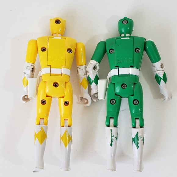 VTG 93 Bandai Mighty Morphin Power Rangers Flip Head Lot of 2 green and yellow - Picture 2 of 9